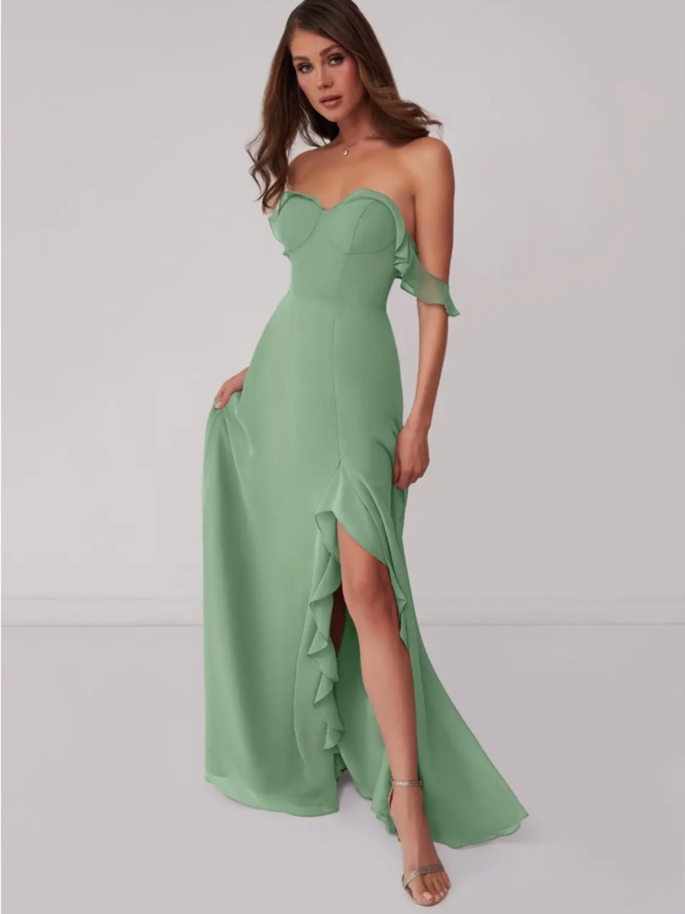 Azazie by Barbie, A-line off the shoulder chiffon dress/bridesmaid or wedding